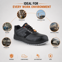 FUEL Gravix Synthetic Upper & PVC double density Sole Industrial Steel Toe Safety Shoes for Men (Black)
