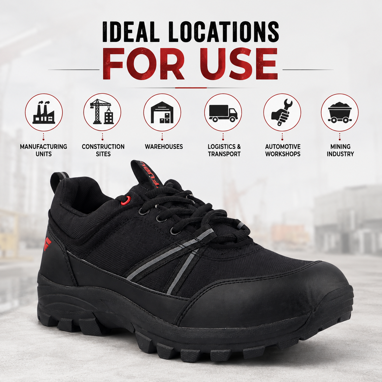 FUEL Rugged Wings Industrial Nitrile Rubber Sole Safety Shoes with 200J Toe Protection for Men
