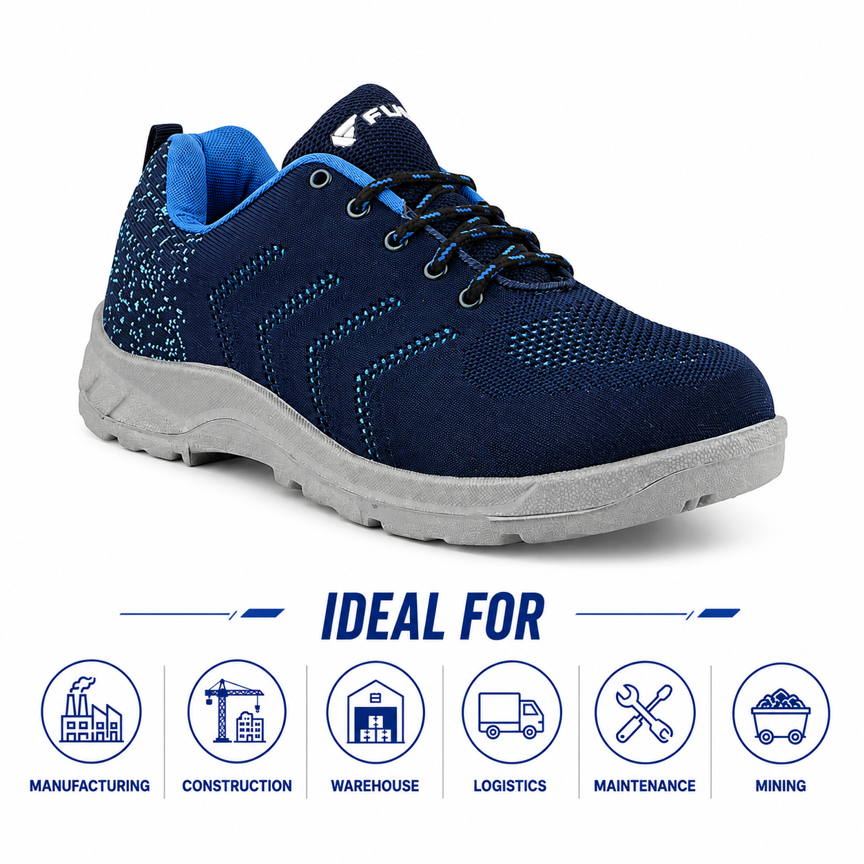 FUEL Arsenal Lightweight Safety Shoes for Men – Durable Industrial Sports Design with Strong Knitted Upper, PVC Sole, and 100J Metallic Toe Cap (UK 6–11)