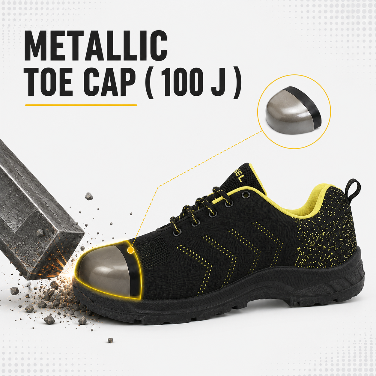 FUEL Arsenal Lightweight Safety Shoes for Men – Durable Industrial Sports Design with Strong Knitted Upper, PVC Sole, and 100J Metallic Toe Cap (UK 6–11)