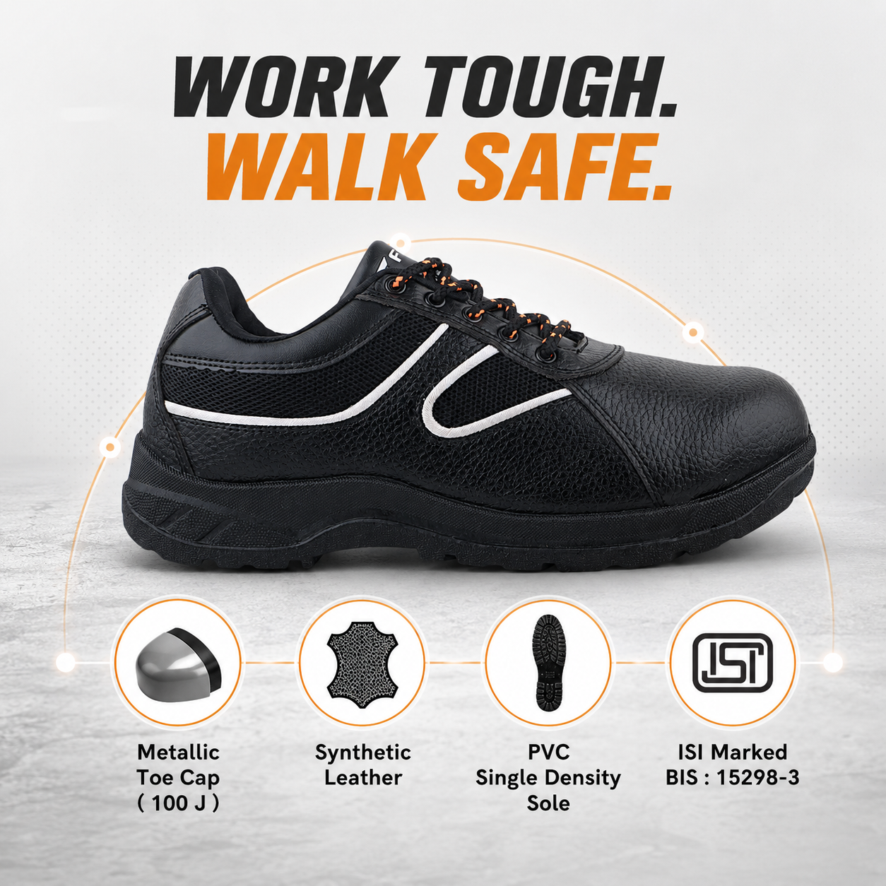 FUEL Shank ISI Marked Comfortable and light-weight  Industrial Safety Shoe For Men's (Black)