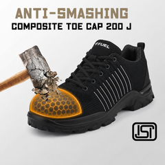 FUEL Aqua Knitted Upper in  PU Sole with 200J Composite Toe Lightweight Industrial Work Safety Shoes for Men (Black)