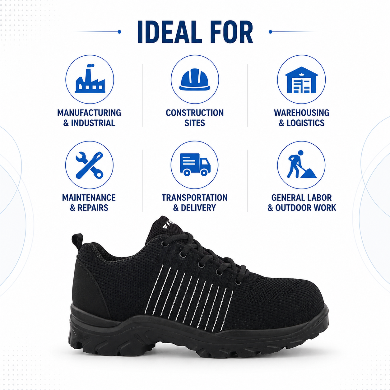 FUEL Aqua Knitted Upper in  PU Sole with 200J Composite Toe Lightweight Industrial Work Safety Shoes for Men (Black)