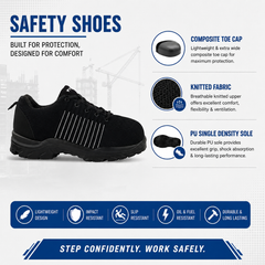 FUEL Aqua Knitted Upper in  PU Sole with 200J Composite Toe Lightweight Industrial Work Safety Shoes for Men (Black)