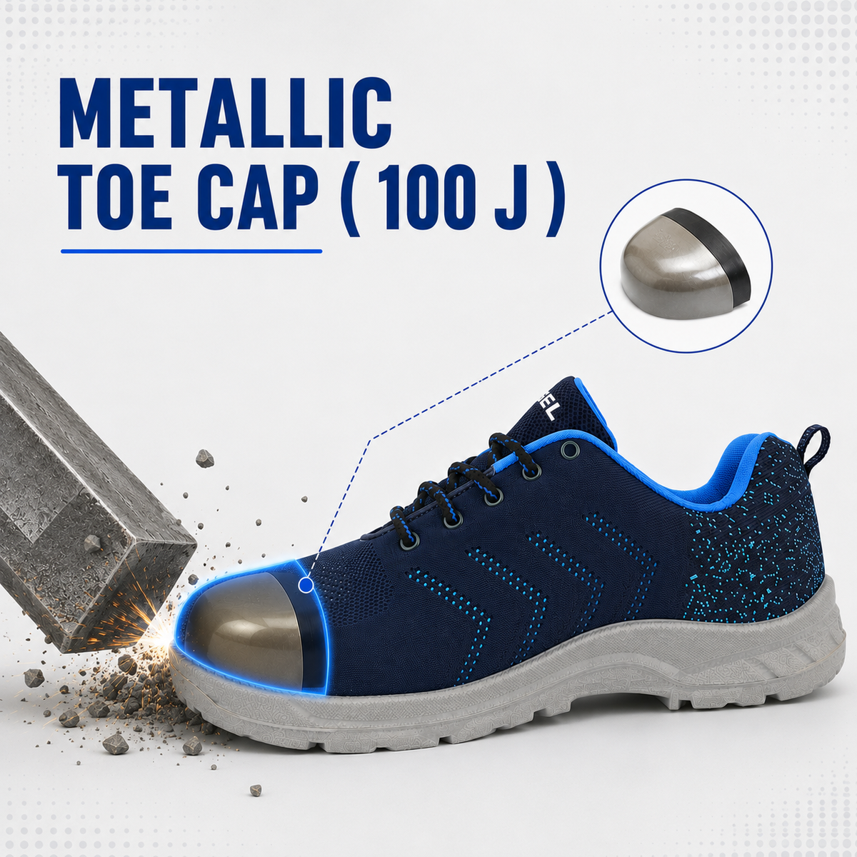 FUEL Arsenal Lightweight Safety Shoes for Men – Durable Industrial Sports Design with Strong Knitted Upper, PVC Sole, and 100J Metallic Toe Cap (UK 6–11)