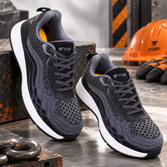 FUEL Adam Men's Protective Safety Shoes | Steel Toe | Flexible EVA + Rubber Sole | Industrial, Factory & Warehouse Shoes (Black)