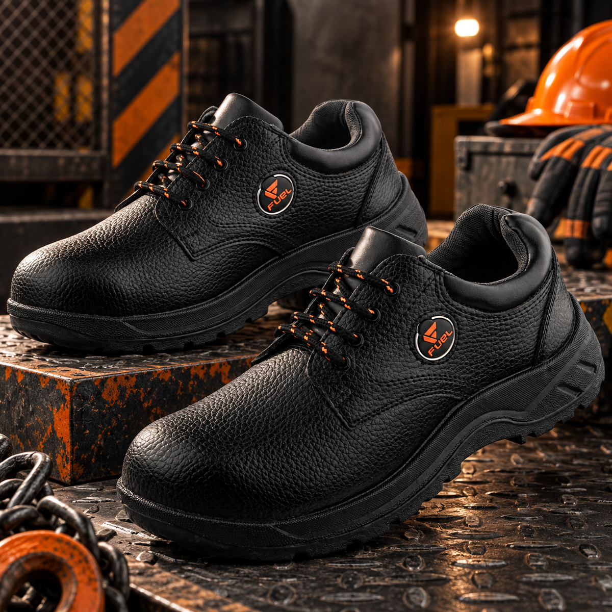 FUEL Arsenal LC Genuine Leather Safety Shoes for Men's Steel Toe Cap With Single Density PVC Sole (Black)