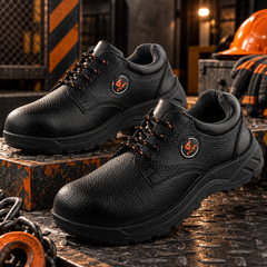 FUEL Arsenal LC Genuine Leather Safety Shoes for Men's Steel Toe Cap With Single Density PVC Sole (Black)