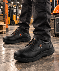 FUEL Arsenal LC Genuine Leather Safety Shoes for Men's Steel Toe Cap With Single Density PVC Sole (Black)