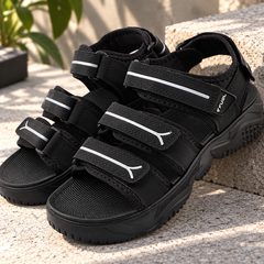 FUEL Keta Chunky Sandals for Men – Comfortable Lycra + Rexine Upper with Velcro Closure, Cushioned Footbed & Lightweight EVA Sole for Casual and Regular Wear (Black)