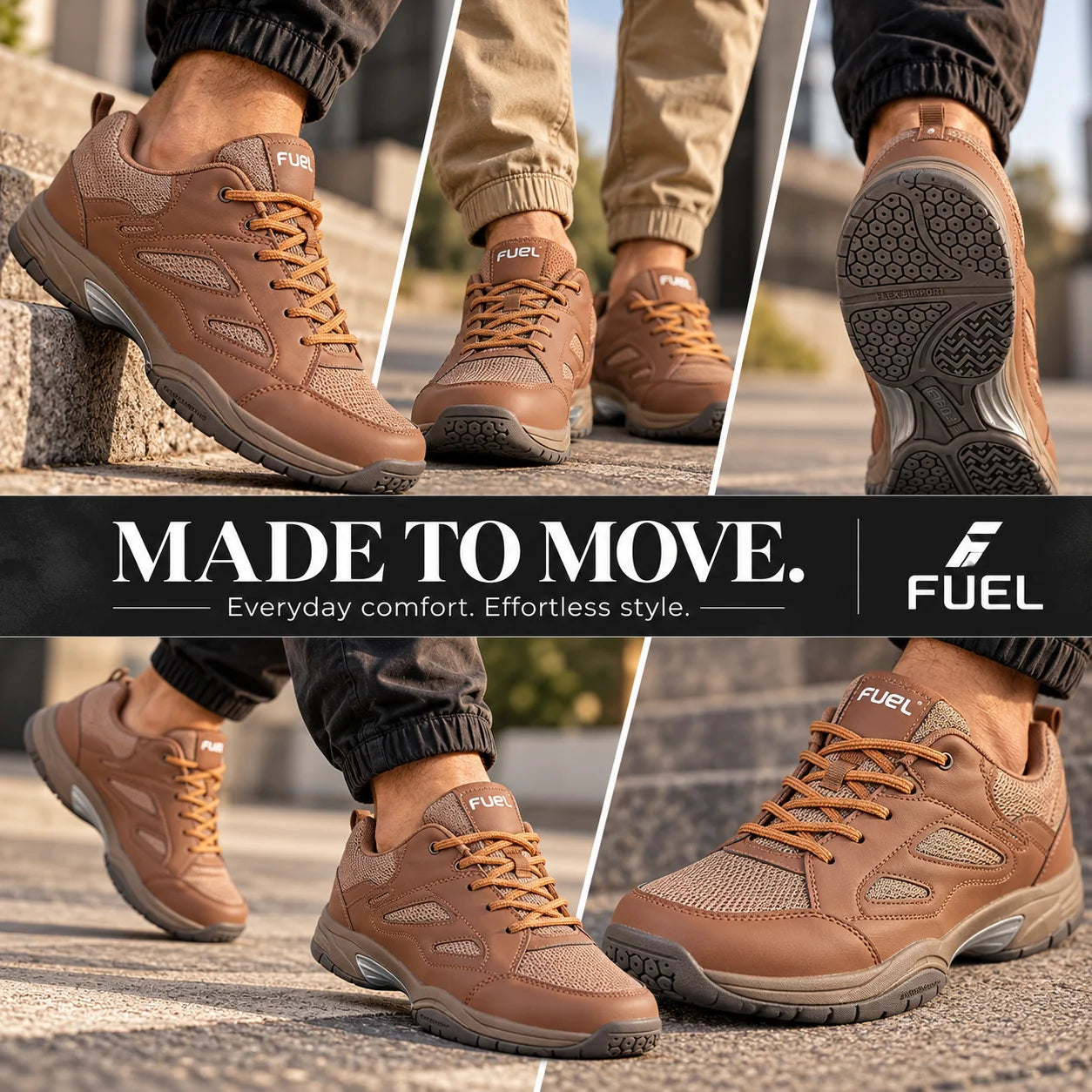 FUEL Snow Lightweight & Durable Lace-Up Sports Shoes for Men's (Brown)