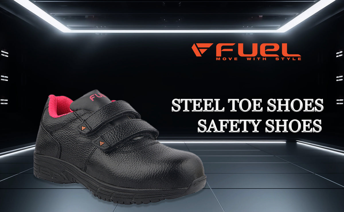 FUEL Gracy Grain Leather Upper with 200J Metal Toe Cap of Velcro Closure Anti-Slip Rubber Sole & EVA Insole Industrial Work Steel Toe Safety Shoes for Women's (Black)