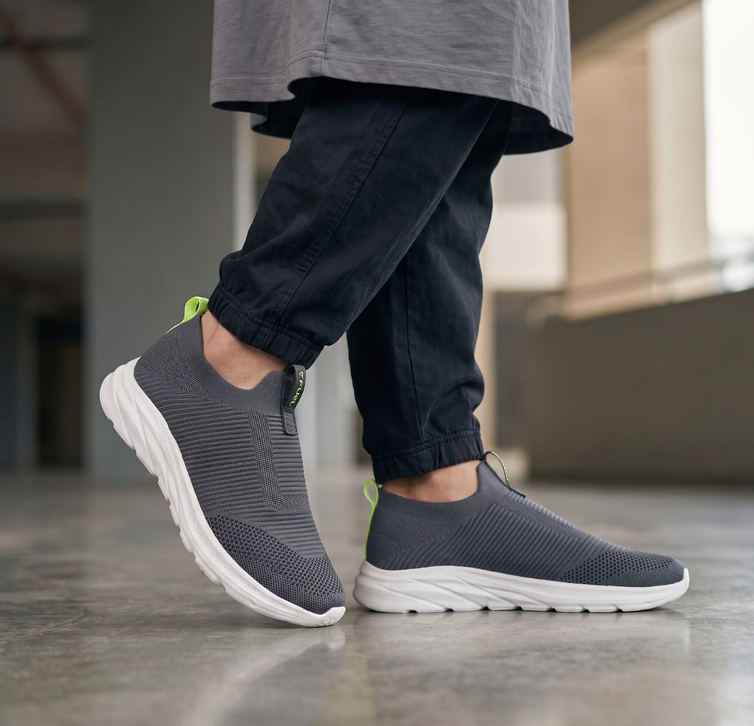 FUEL Flash-02 Soft Cushioned Insole and Breathable Knit Upper with EVA Sole & Casual Slip-On Sports Shoes for Men (Grey)