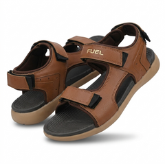 FUEL Power-05 Men’s Sandals – Tan Synthetic Upper, Cushioned Footbed, Lightweight EVA Sole, Adjustable Velcro Closure, Comfortable Everyday Wear