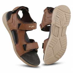 FUEL Power-05 Men’s Sandals – Tan Synthetic Upper, Cushioned Footbed, Lightweight EVA Sole, Adjustable Velcro Closure, Comfortable Everyday Wear