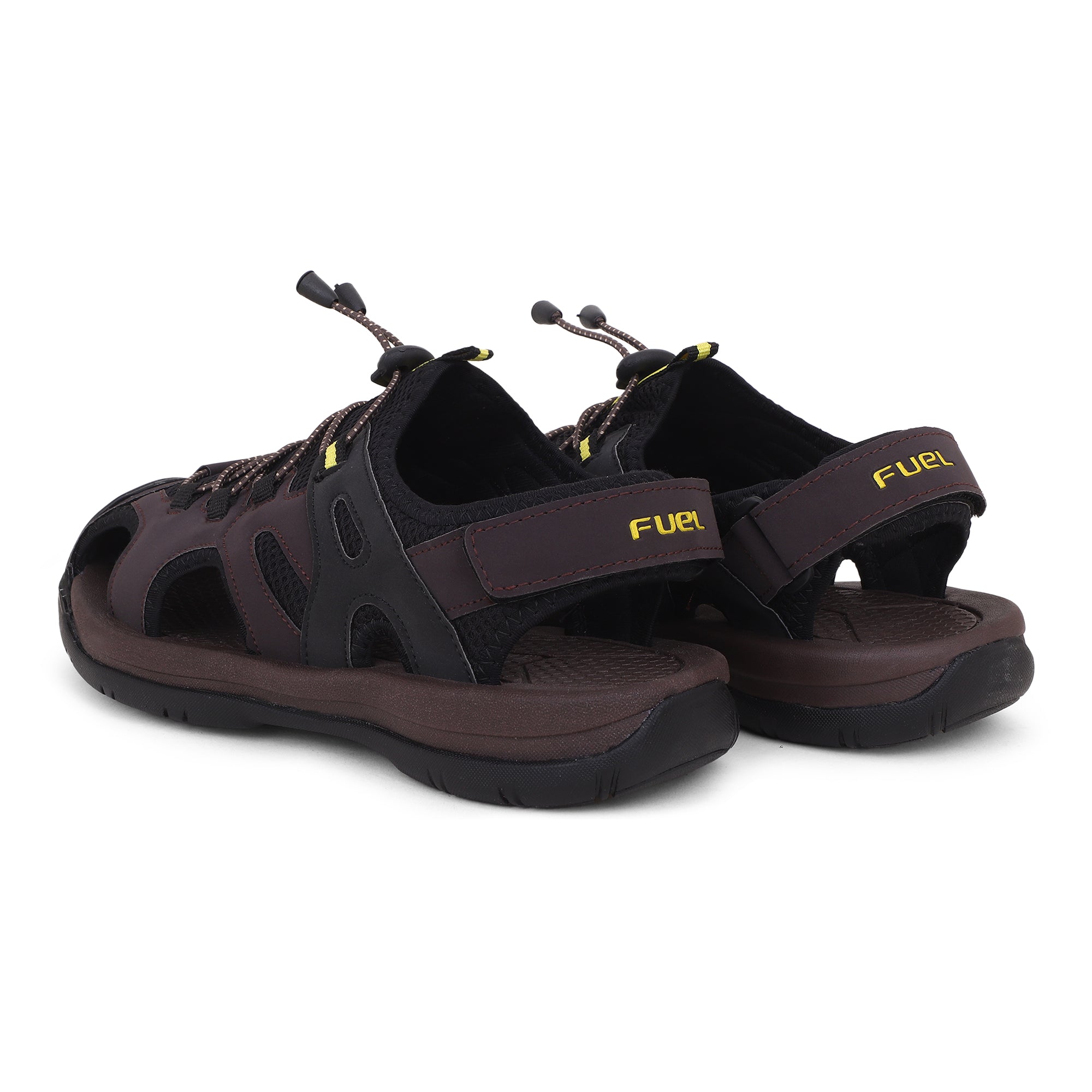 FUEL Commando-03 Fishermen Sandals | Mesh + Rexine Upper | EVA + Rubber Sole | Cushioned Footbed | Adjustable Velcro Closure (Brown)