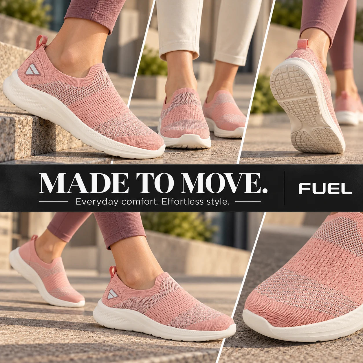 FUEL Sparkle Lightweight & Comfortable Casual Slip-On Daily Wear Sports Shoes for Women's (Peach)
