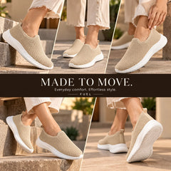 FUEL Nayasa-02 Women’s Slip-On Shoes – Modern Casual Design with Soft Knitted Upper, Cushioned Footbed and Sturdy PVC Sole for Everyday Comfort (Beige)