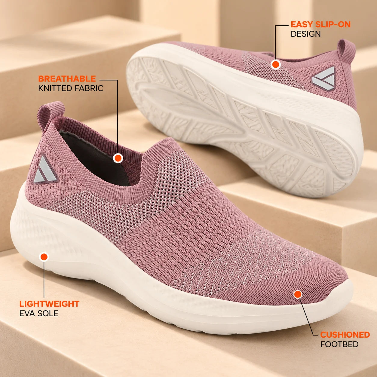 FUEL Sparkle Lightweight & Comfortable Casual Slip-On Daily Wear Sports Shoes for Women's (Mauve)