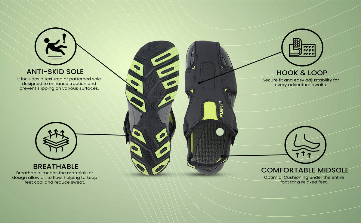 FUEL Neston Light Weight & Comfortable Men Sandal (Black)