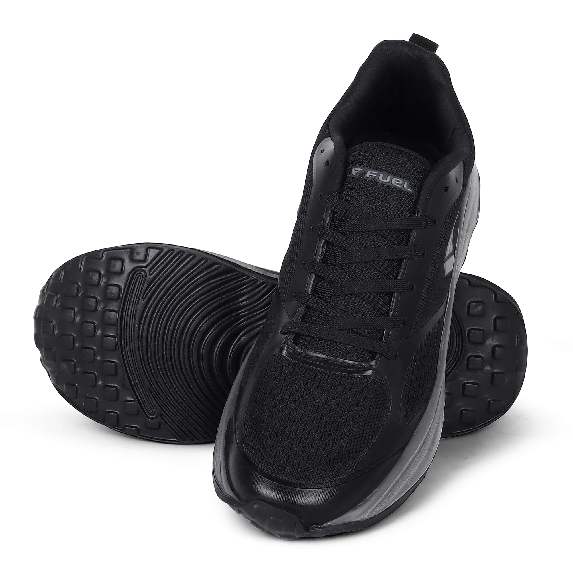FUEL Vortex Men's Black Sports Shoes - Breathable Mesh Upper, Lightweight EVA Sole, Comfortable Fit and Stylish Design for Walking, Running, Gym, Casual Wear, Daily Use and Outdoor Activities, (Black)