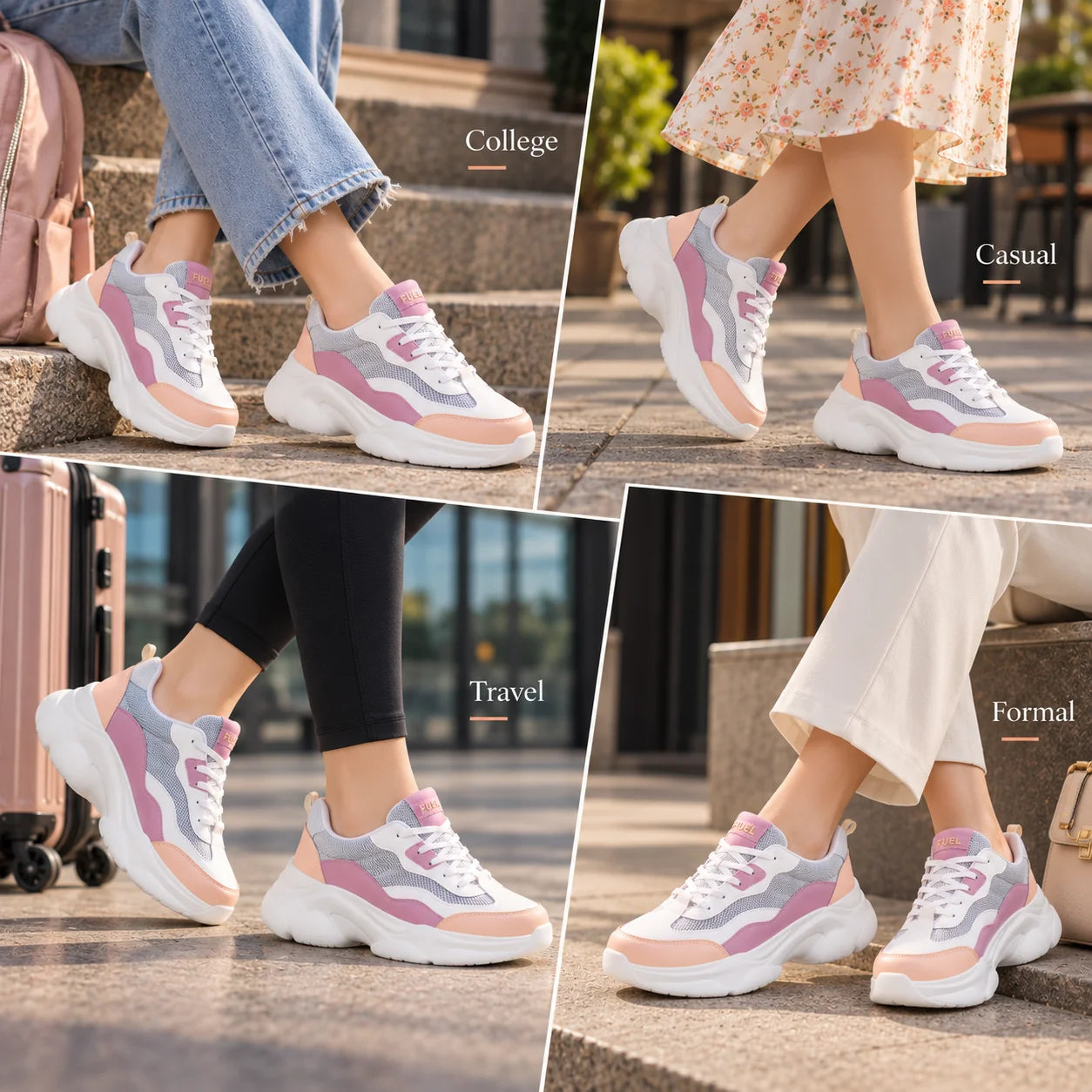 FUEL Lina Lightweight & Comfortable with Lace-Up Running & Daily Wear Sports Shoes for Women's (Peach)