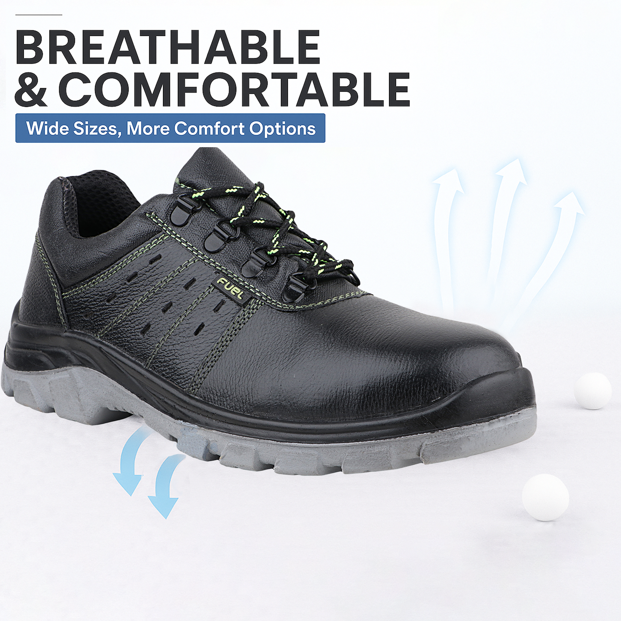 FUEL Squad DD Safety Shoes for Men Industrial PU Single Density Sole, 200J Steel Toe, Energy Absorption (Sizes -6UK - 11UK/India) (Copy)