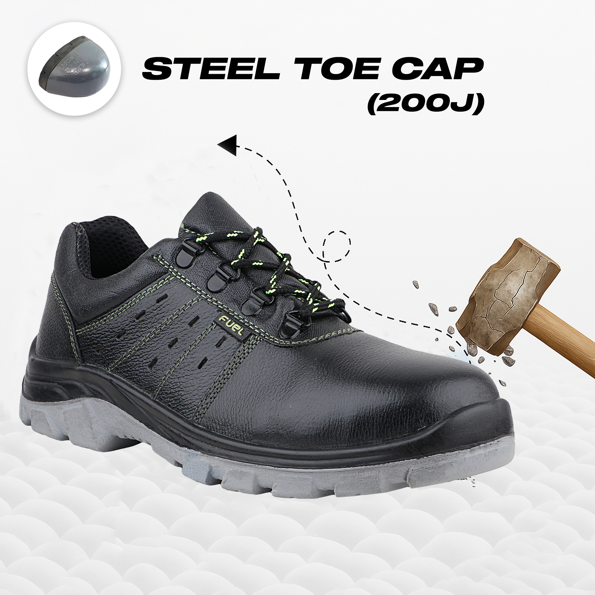 FUEL Squad DD Safety Shoes for Men Industrial PU Single Density Sole, 200J Steel Toe, Energy Absorption (Sizes -6UK - 11UK/India) (Copy)