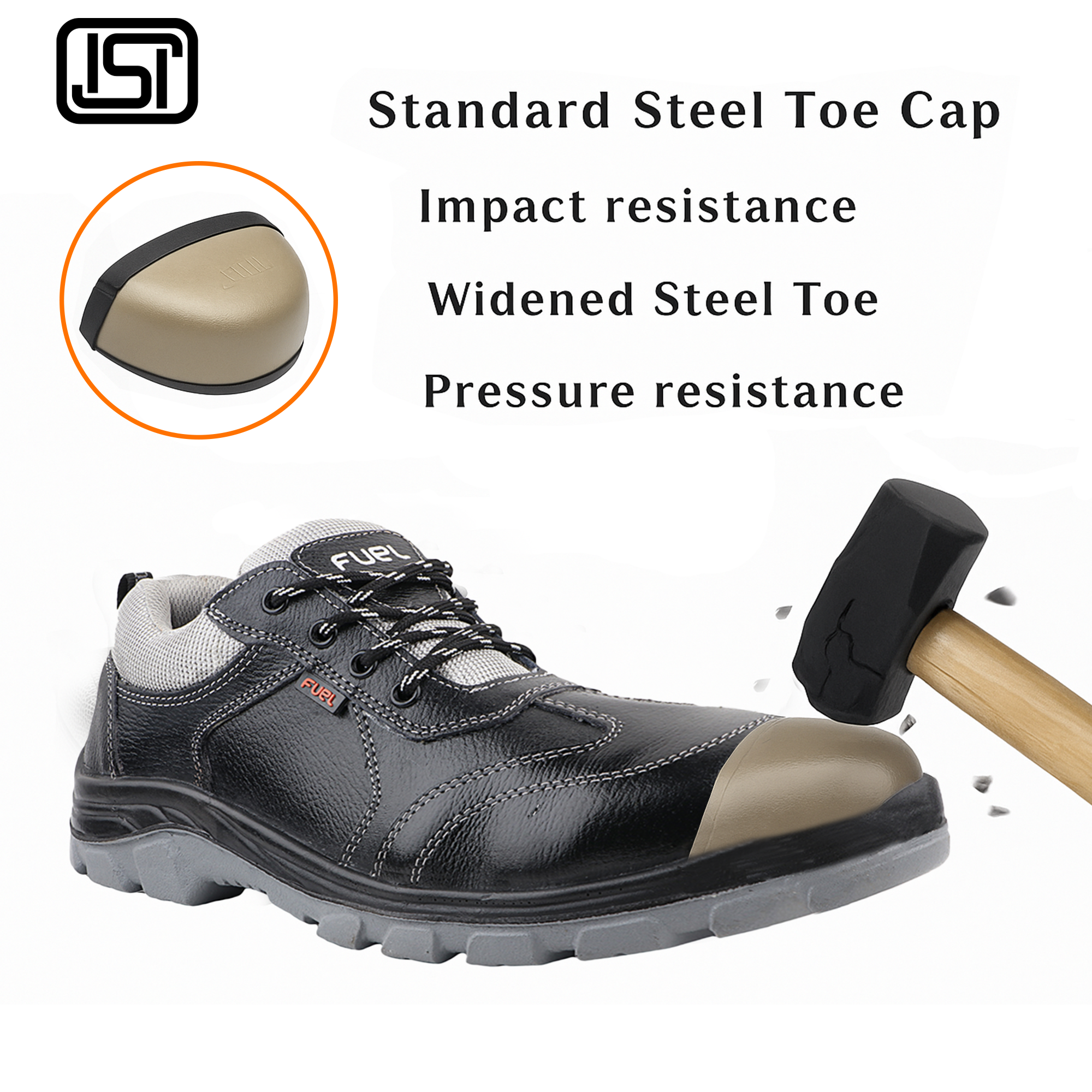 FUEL Stroid-DD Safety Shoes for Men Industrial PU Single Density Sole, 200J Steel Toe, Energy Absorption (Sizes -6UK - 11UK/India)