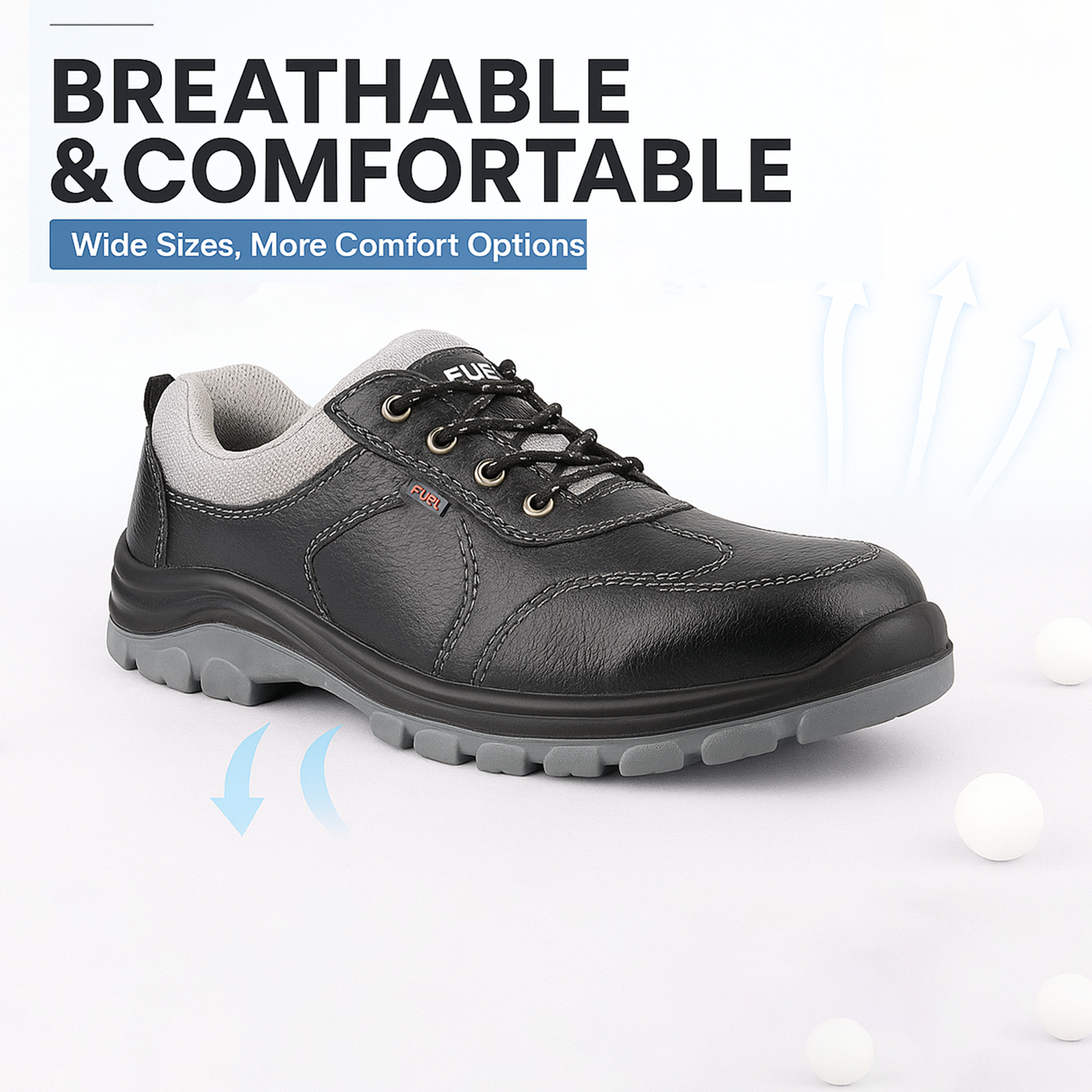 FUEL Stroid-DD Safety Shoes for Men Industrial PU Single Density Sole, 200J Steel Toe, Energy Absorption (Sizes -6UK - 11UK/India)