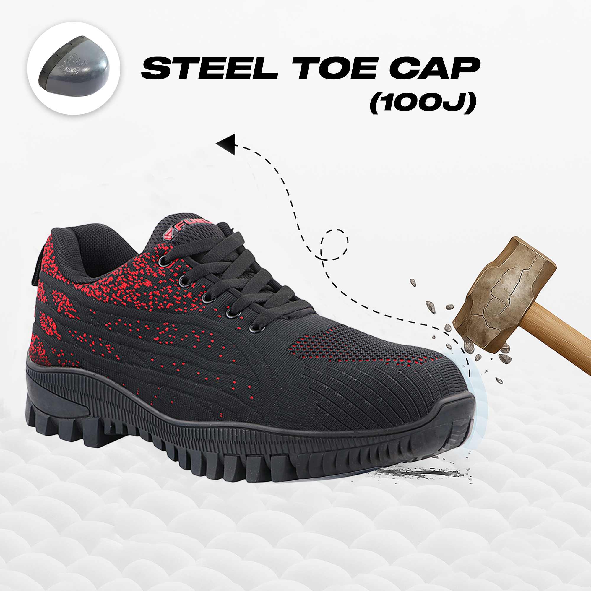 FUEL Trendy Safety Shoes in Strong Knitted Fabric, Metallic toe cap (200 J) Toe with Rubber Sole
