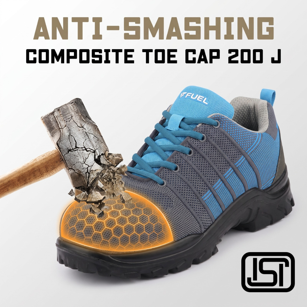 FUEL Aqua Knitted Upper in  PU Sole with 200J Composite Toe Lightweight Industrial Work Safety Shoes for Men (Blue)