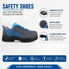 FUEL Aqua Knitted Upper in  PU Sole with 200J Composite Toe Lightweight Industrial Work Safety Shoes for Men (Blue)