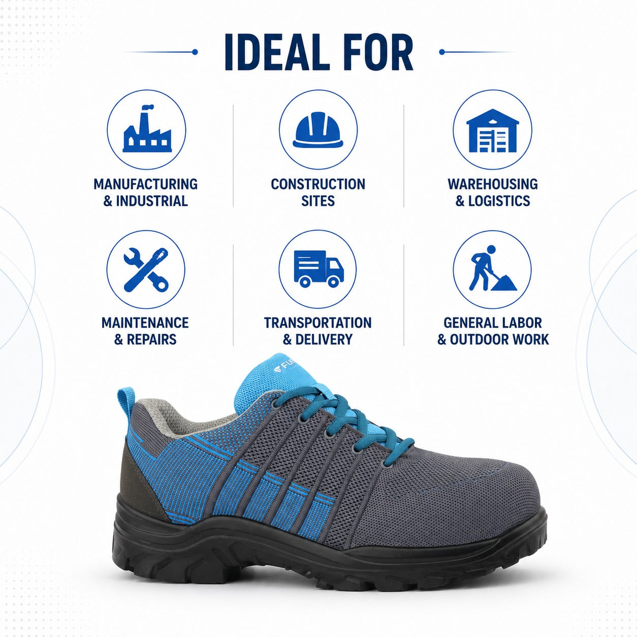 FUEL Aqua Knitted Upper in  PU Sole with 200J Composite Toe Lightweight Industrial Work Safety Shoes for Men (Blue)