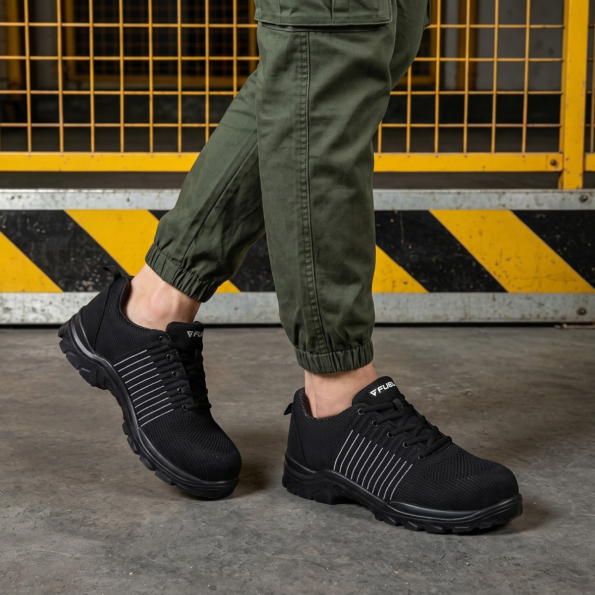 FUEL Aqua Knitted Upper in  PU Sole with 200J Composite Toe Lightweight Industrial Work Safety Shoes for Men (Black)