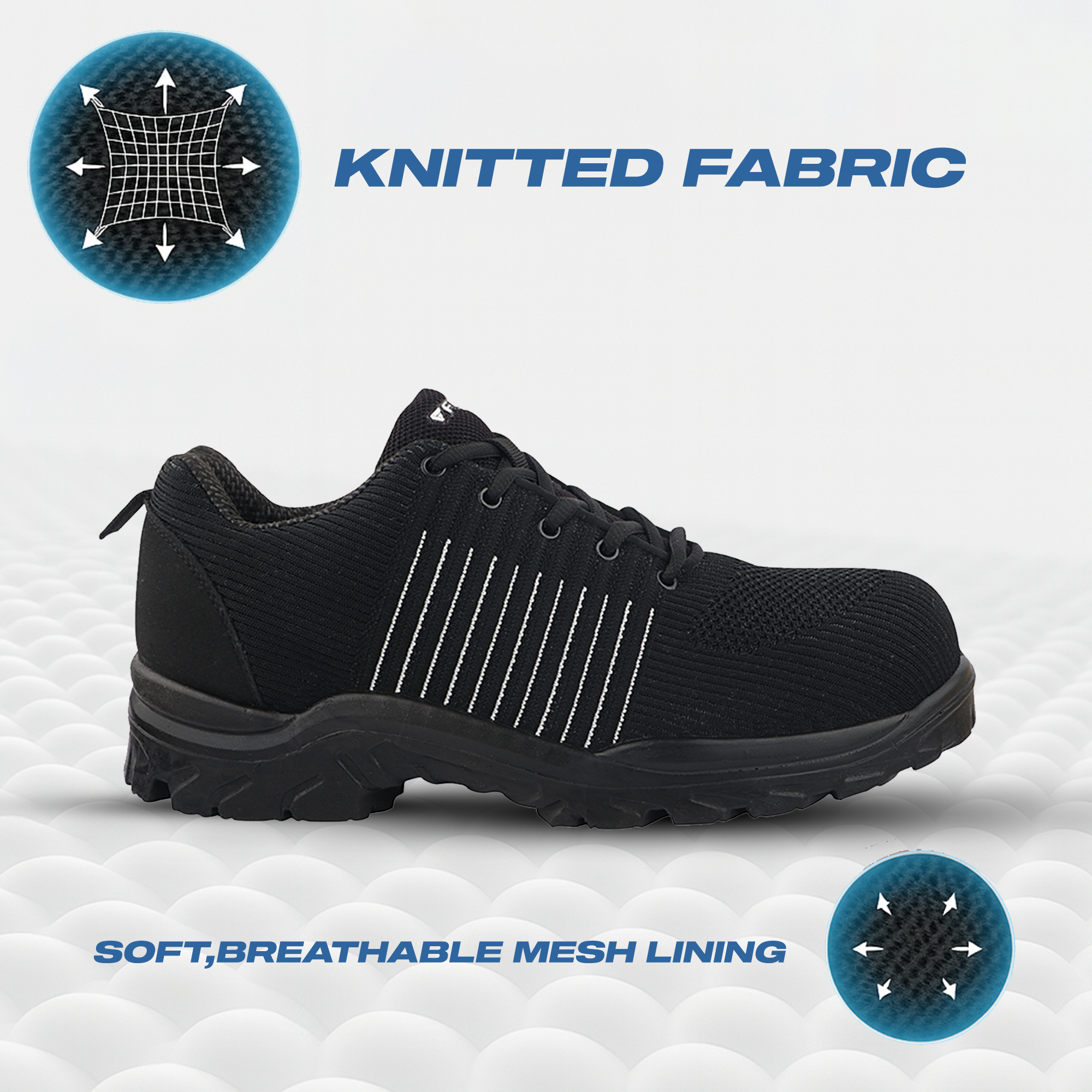 Fuel Aqua Extra Knitted Industial safety shoes for Men's in PU single Density Sole with 200J composite toe Protection (Black)
