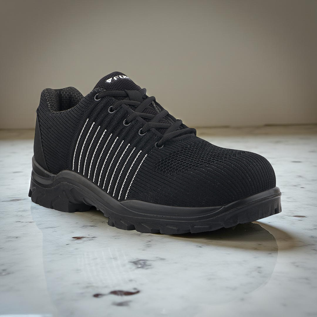 Fuel Aqua Extra Knitted Industial safety shoes for Men's in PU single Density Sole with 200J composite toe Protection (Black)