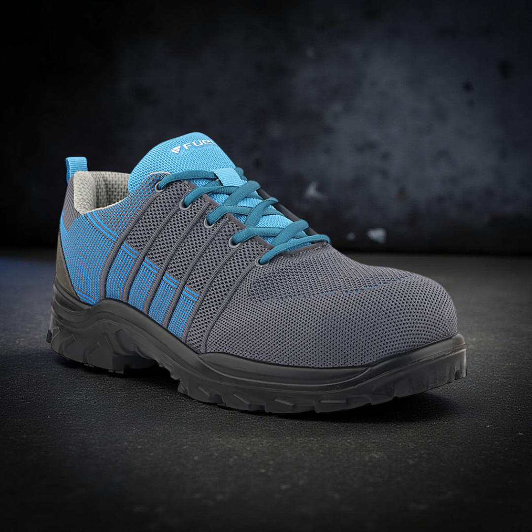 FUEL Aqua Composite Toe Safety Shoes for Men – 200J Rated, Knitted Upper, PU Sole, Lightweight Industrial Work Shoes (Blue)