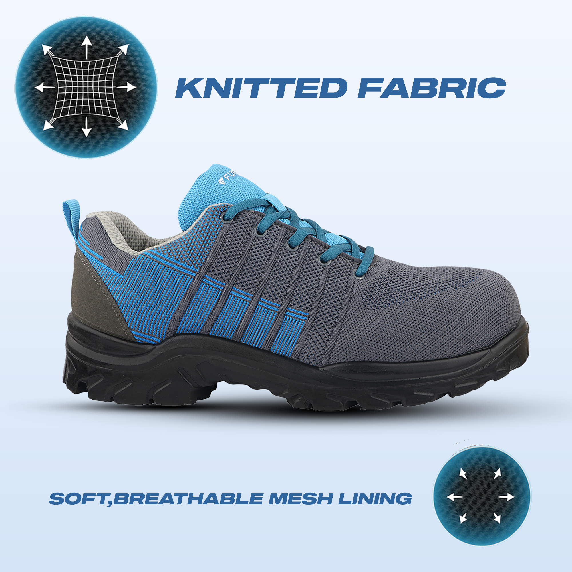 FUEL Aqua Composite Toe Safety Shoes for Men – 200J Rated, Knitted Upper, PU Sole, Lightweight Industrial Work Shoes (Blue)