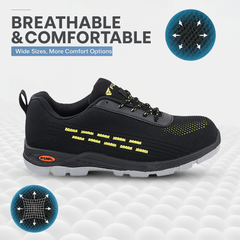 Fuel Armour 1 DD ISI Marked Strong Knitting Upper Breathable Safety Shoes for Men's Steel Toe Cap With Double Density Rubberized PVC Sole (Black)