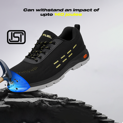 Fuel Armour 1 DD ISI Marked Strong Knitting Upper Breathable Safety Shoes for Men's Steel Toe Cap With Double Density Rubberized PVC Sole (Black)