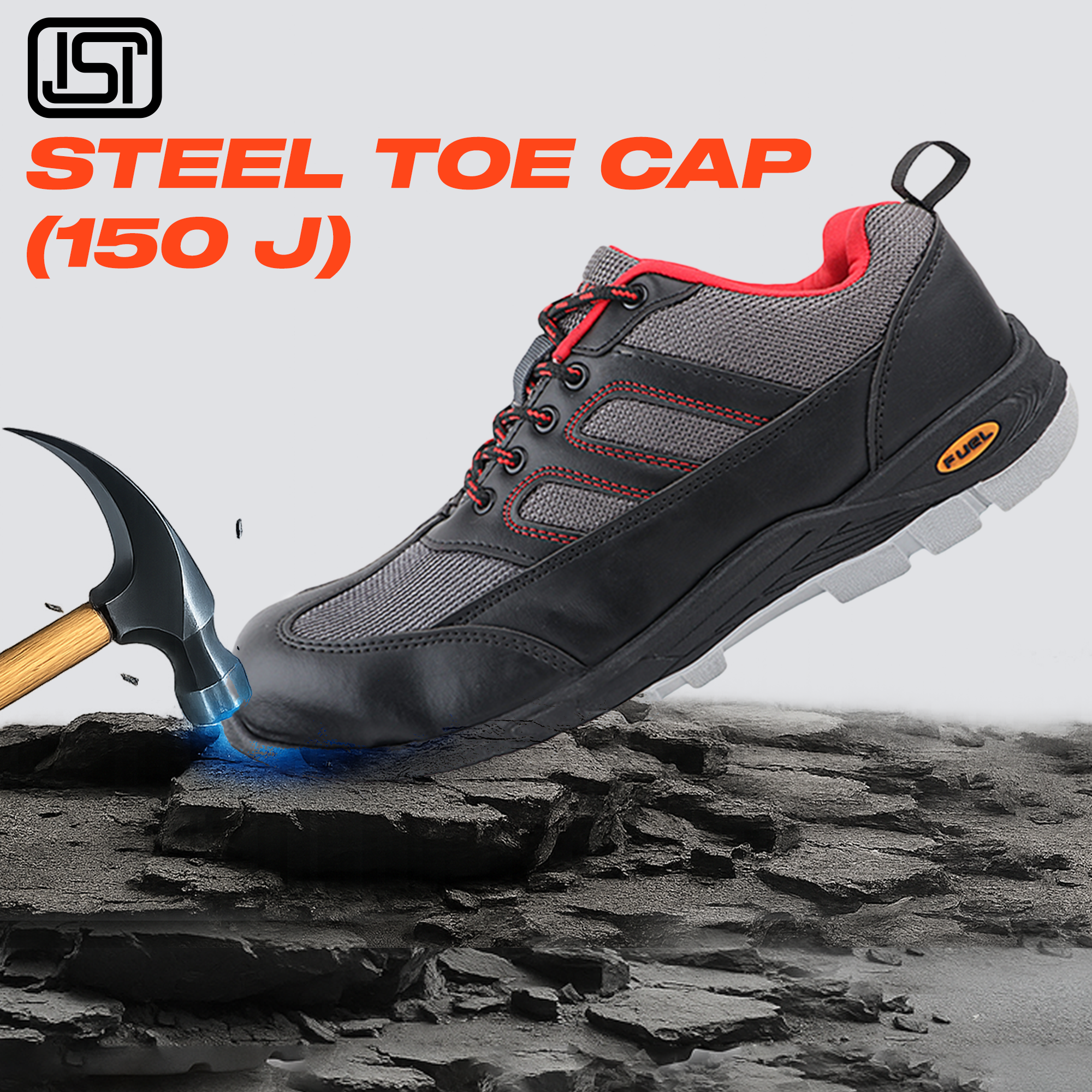Fuel Armour 4 DD ISI Marked Synthetic Fabric Breathable Safety Shoes For Men's Steel Toe Cap With Double Density Rubberized PVC Sole (Grey)