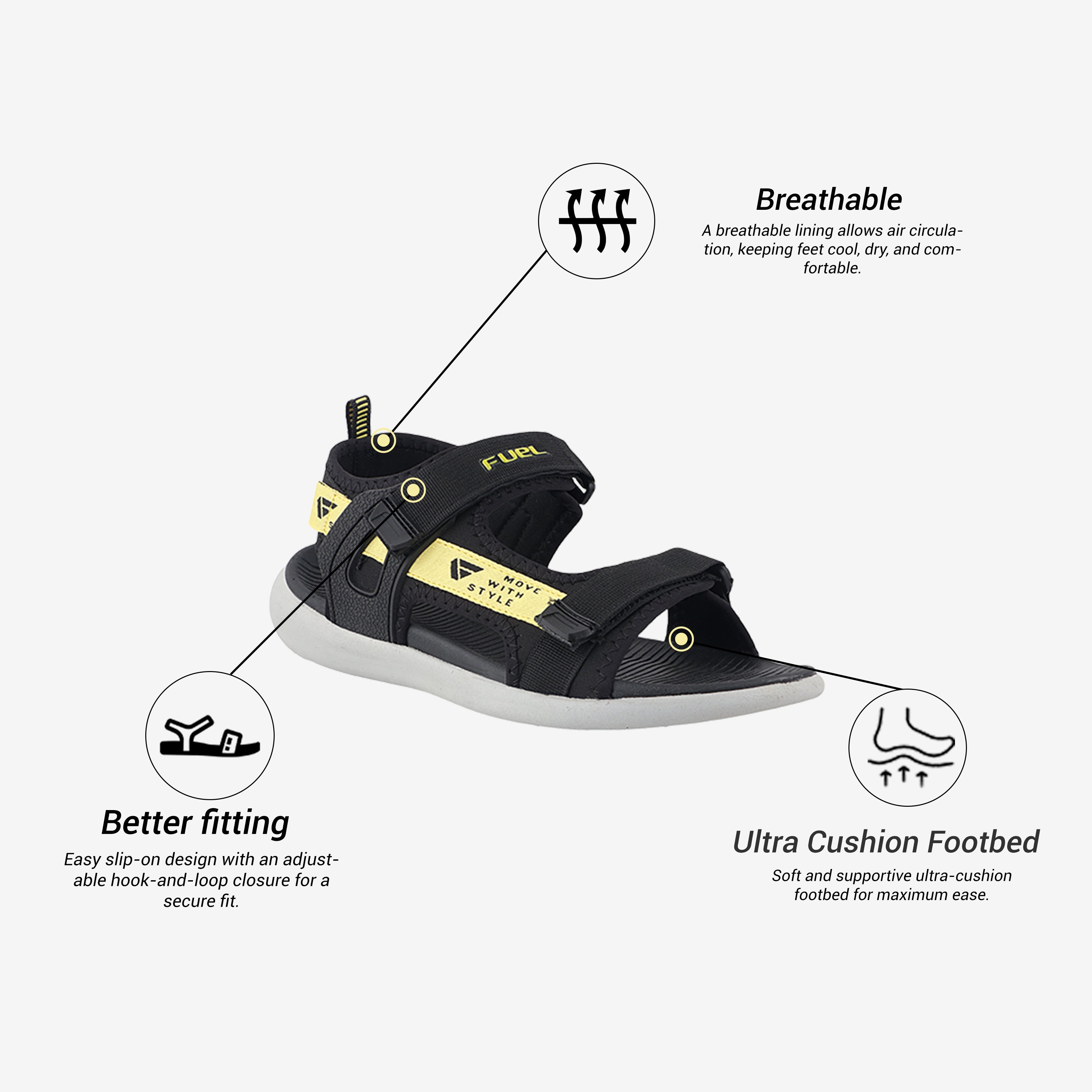 Fuel Power-02 Sandals For Men's (Black-Yellow)