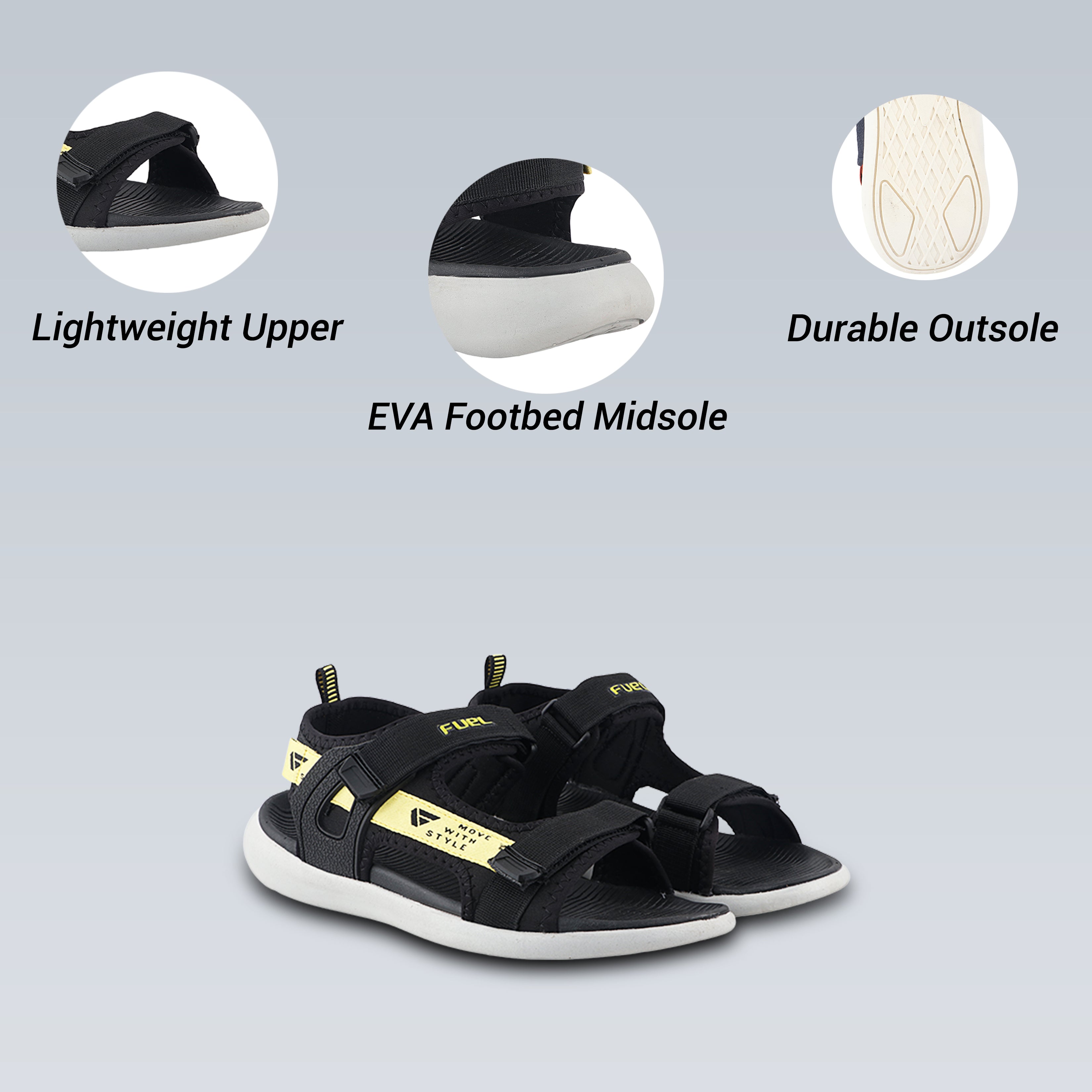 Fuel Power-02 Sandals For Men's (Black-Yellow)