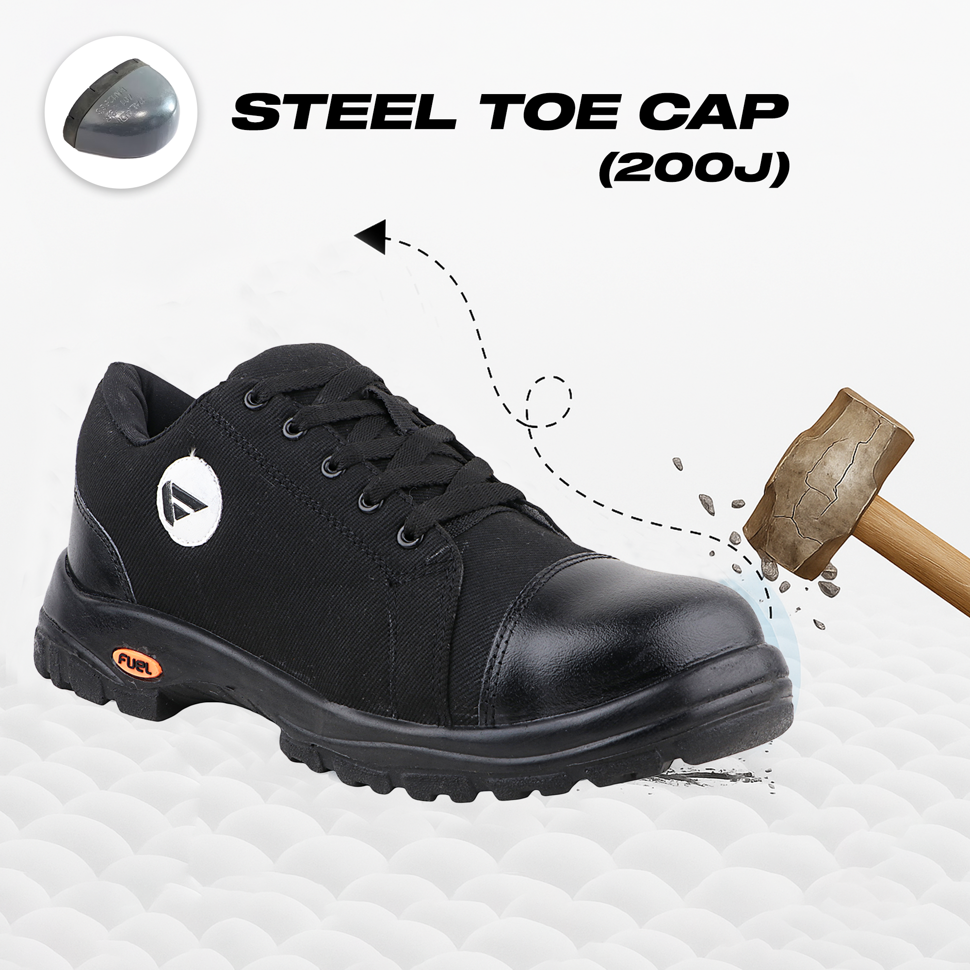 FUEL Canvee Comfortable & lightweight Safety Shoes with 200J Steel Toe (Black)