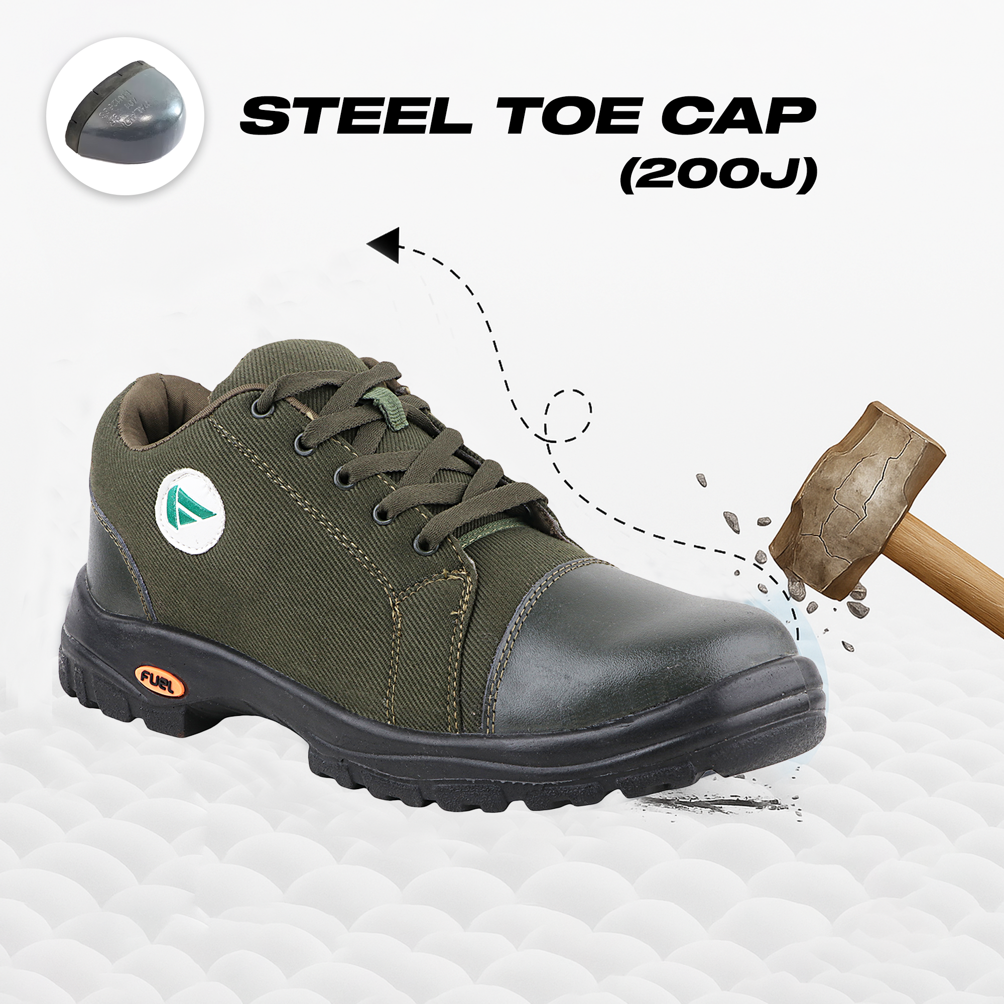 FUEL Canvee Comfortable & lightweight Safety Shoes with 200J Steel Toe (Olive)