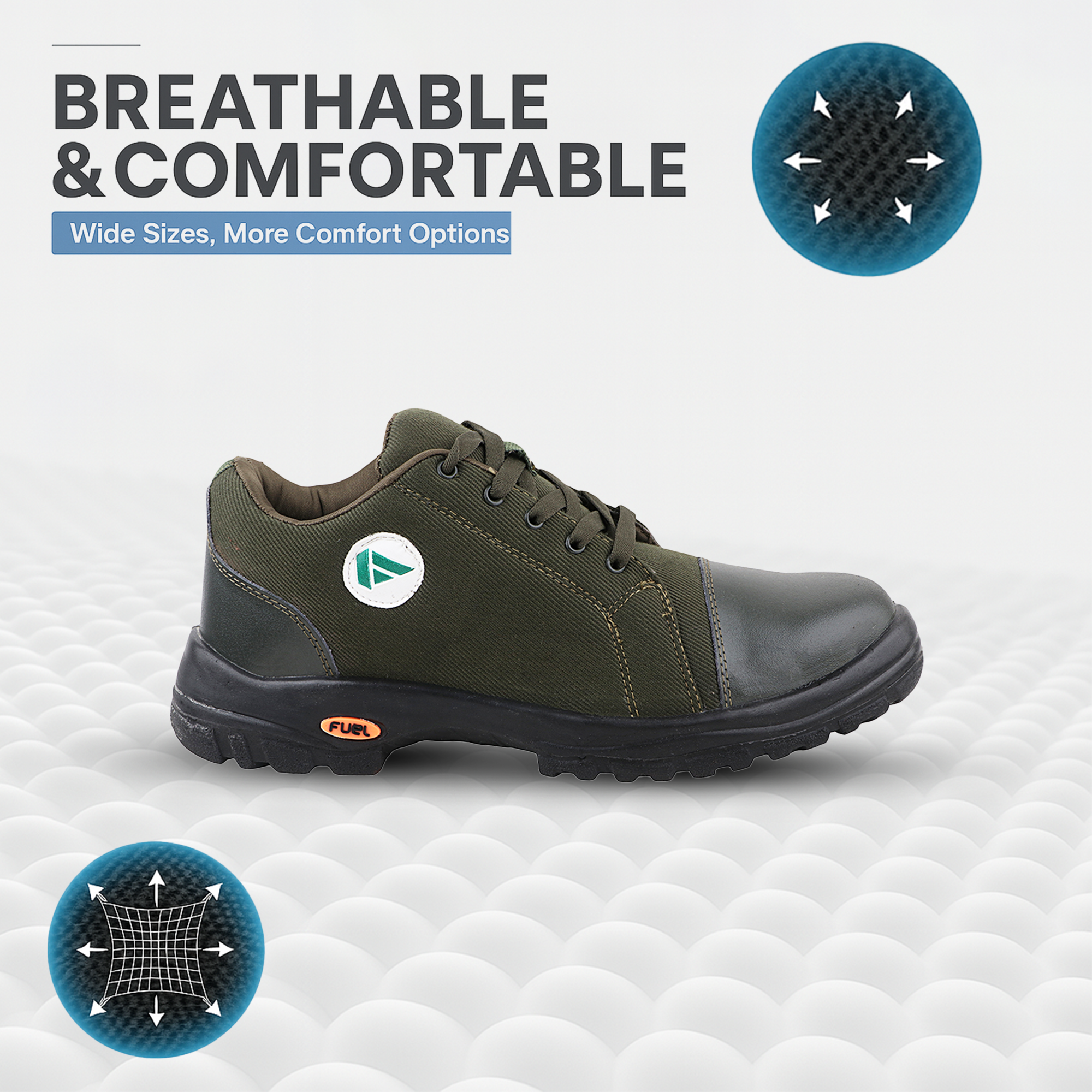 FUEL Canvee Comfortable & lightweight Safety Shoes with 200J Steel Toe (Olive)