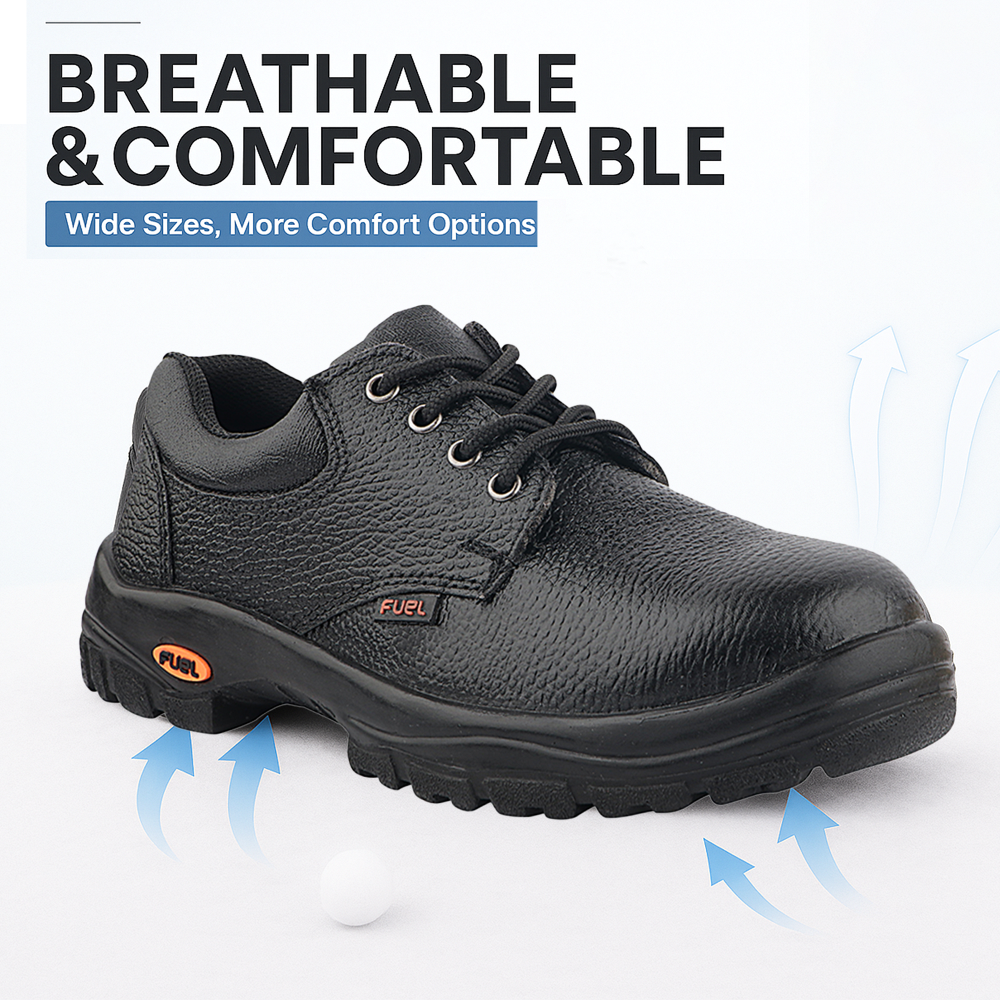 Fuel Falcon-01 Genuine Leather Safety Shoes for Men's Steel Toe Cap With Single Density PU Sole (Black)
