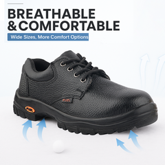 Fuel Falcon-01 Genuine Leather Safety Shoes for Men's Steel Toe Cap With Single Density PU Sole (Black)