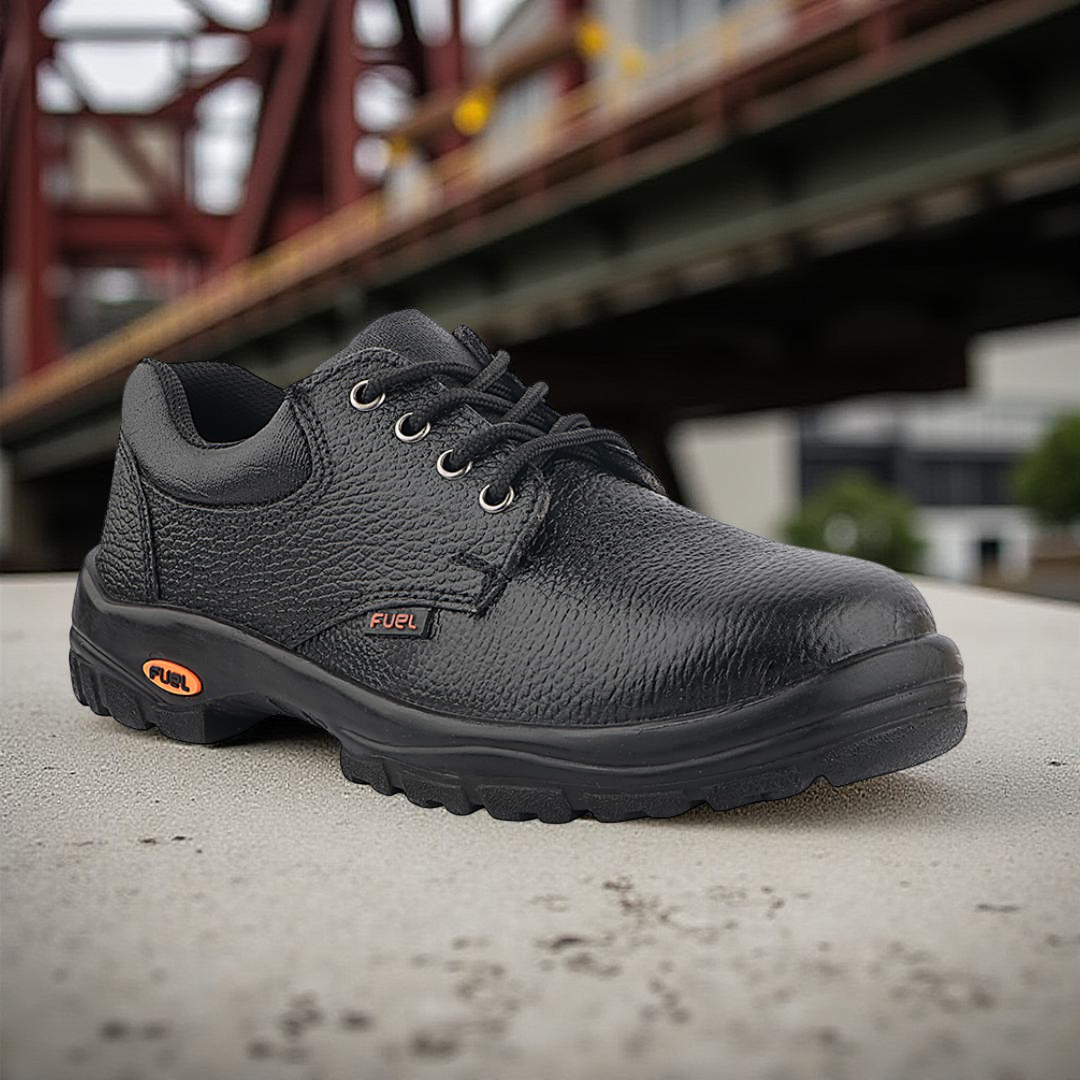 Fuel Falcon-01 Genuine Leather Safety Shoes for Men's Steel Toe Cap With Single Density PU Sole (Black)